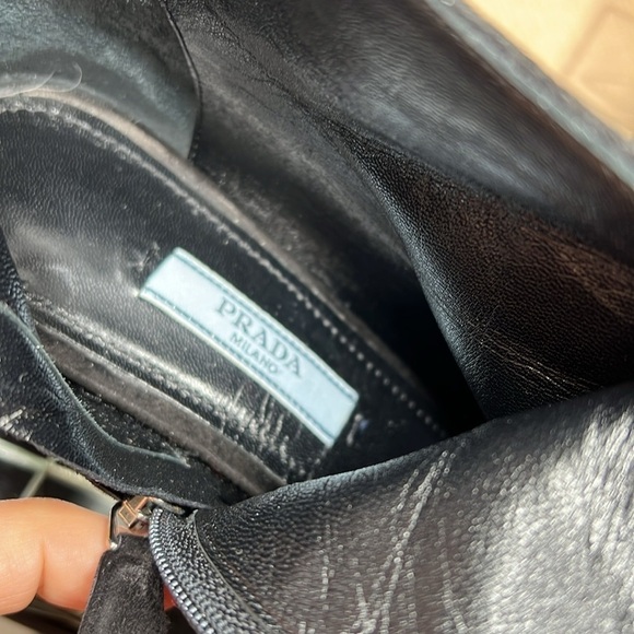 Prada Sz 7 Black Short Suede Kitten Heel Ankle Zip Pointed Toe 2” Heel Booties - Picture 12 of 13